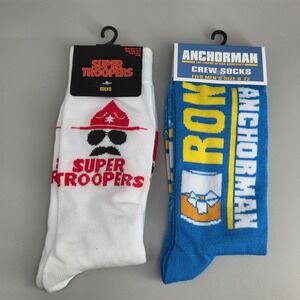 Super Troopers Anchorman Crew Socks Mens 6-12 Movie Novelty Comedy Lot 2 Pairs